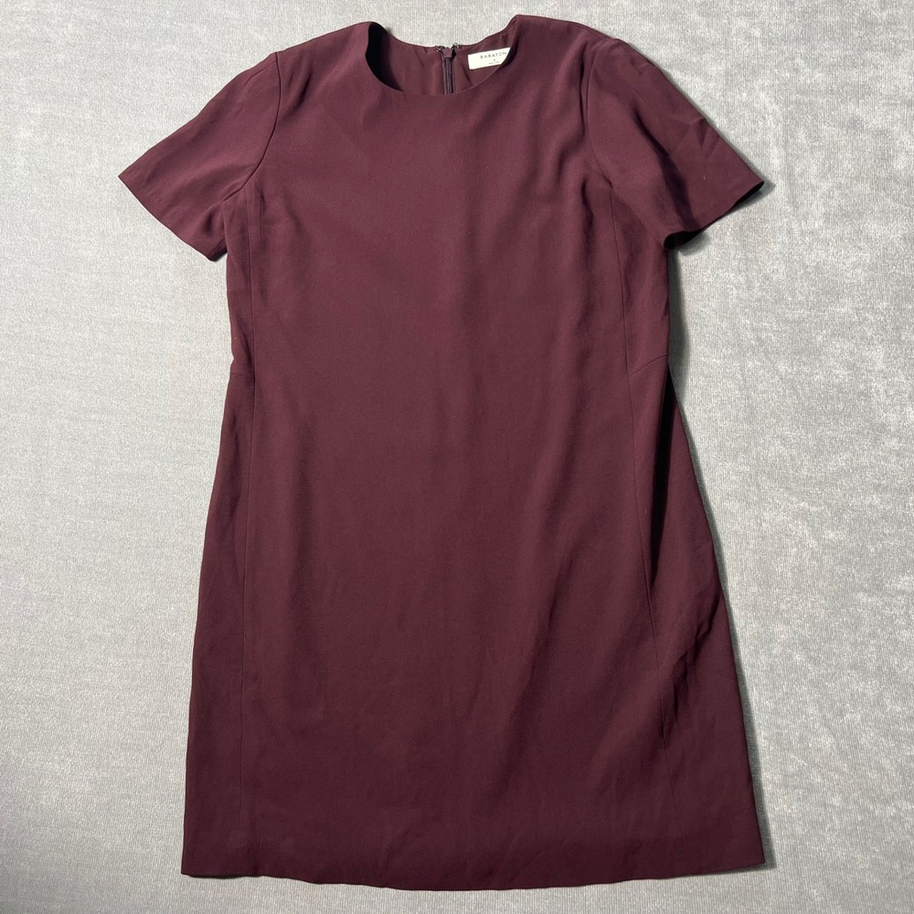 Babaton Aritzia Short Sleeve Shift Dress Burgundy Wine Red Size 4 Mini Crepe
